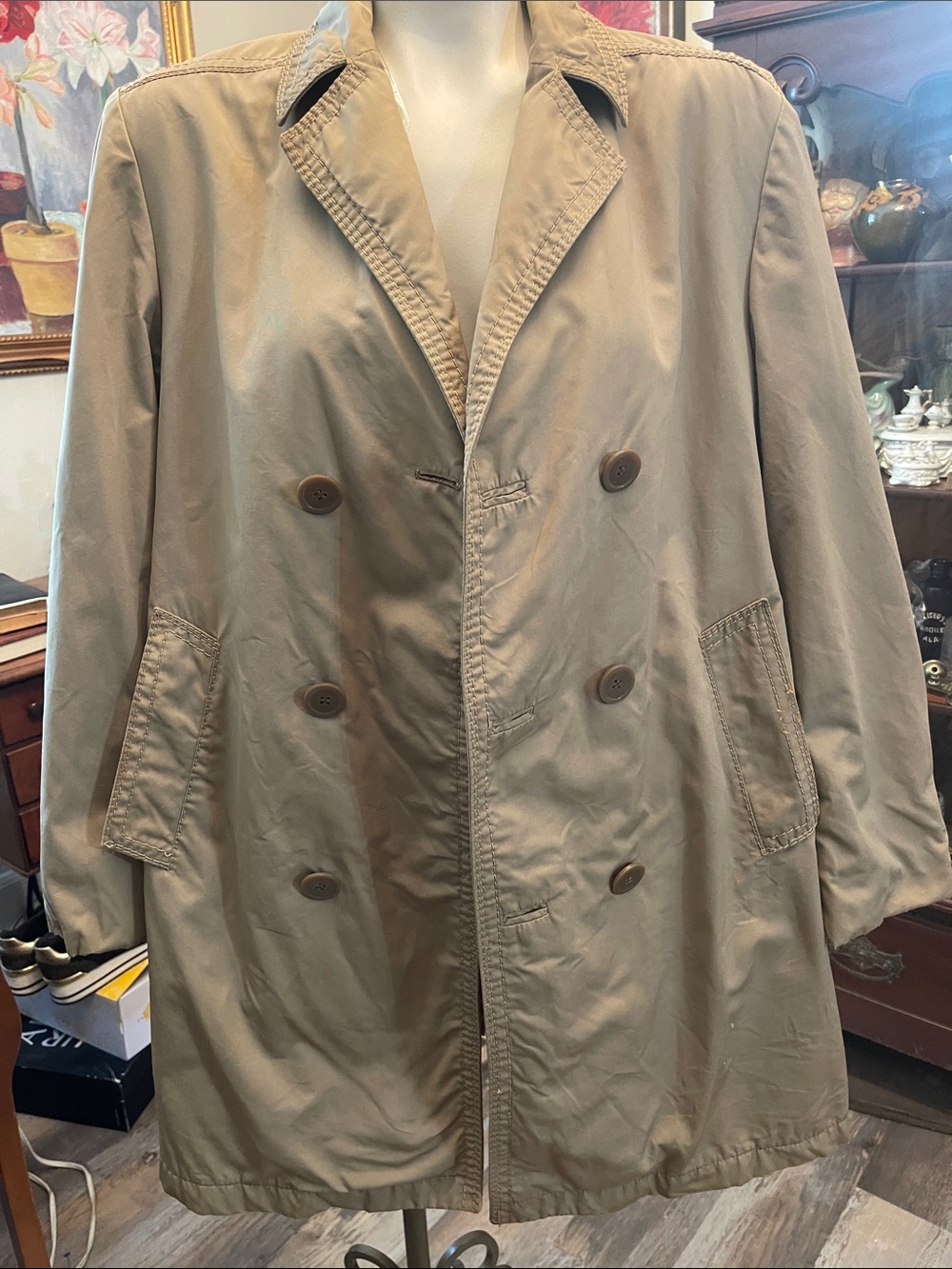 Vintage Women's Lightweight Double-Breasted Trench Coat - Beige